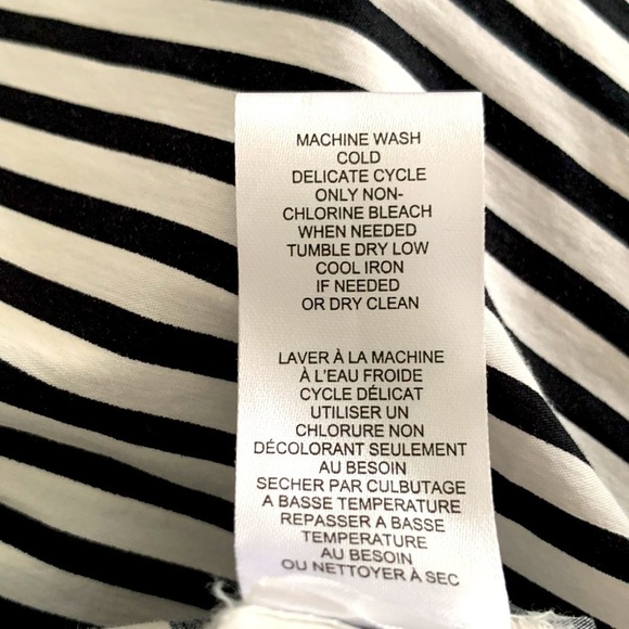 Tahari Black & White Striped Button Down Blouse. 3/4 Sleeves. High/Low. Size L - Picture 9 of 11